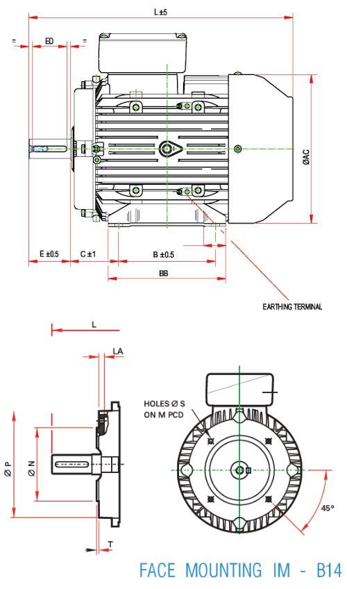1.1KWGD90S4B34IE2 1.1kw (1.5hp) 4 pole face mounted IE2 3 phase